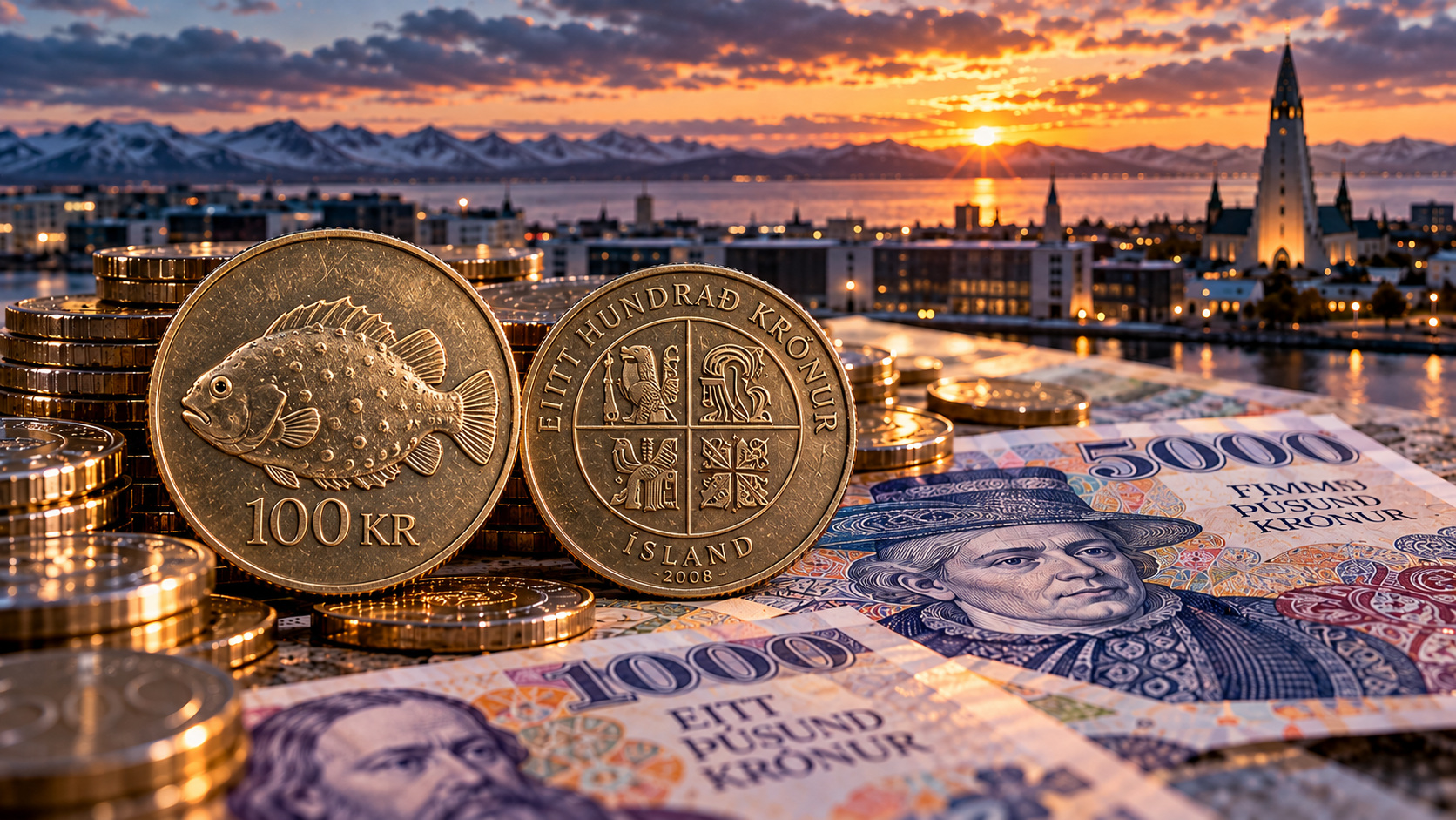 Myndskreyting við grein: Sterk króna – en hversu lengi?