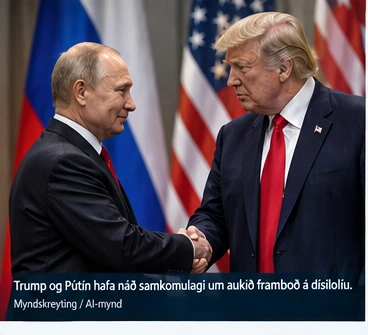 Myndskreyting af Trump og Pútín; ekki ljósmynd af raunverulegum fundi.
