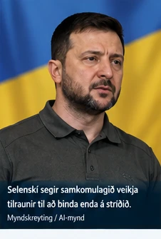 AI-myndskreyting af Selenskí; ekki heimildaljósmynd.